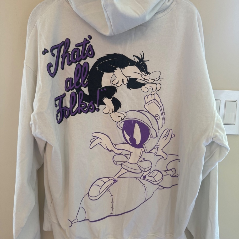 Vintage Looney Tunes Graphic White Hoodie Sweatshirt Women's Large - Picture 3 of 9